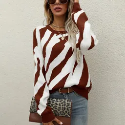 StyleCast Women Striped Round Neck Long Sleeves Pullover Sweaters-picture-5