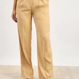 SALT ATTIRE Women Smart Straight Fit Pleated Trousers-image-61