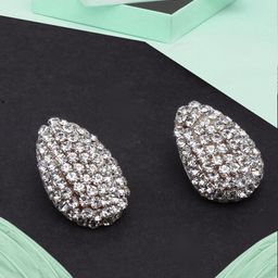 StyleCast Silver-Plated Rhinestone Studded Teardrop Shaped Studs-image-5