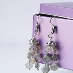 Shrim jewels Labradorite Gemstone Studded Oxidised Contemporary Drop Earrings-12