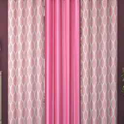 AADI TRADERS Set of 3 Pink Matka Polyester Curtain-picture-48
