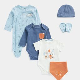 mothercare Boys Pack of 6 Vehicle And Animal Printed Pure Cotton Bodysuit Set-picture-11
