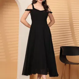 T TRYON ULTIMATE Ruffles Cold-Shoulder Sleeves Fit & Flare Maxi Dress-image-27