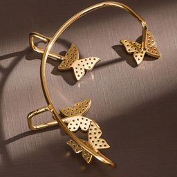 Rubans Sleek 18K Gold-Plated Cubic Zirconia Studded Butterfly Ear Cuff-25
