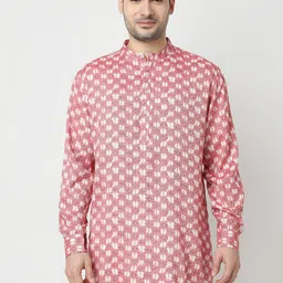 Ethnicity Geometric Printed Band Collar Thread Work Kurta-16