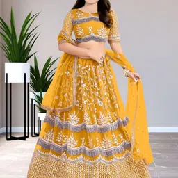F Plus Fashion Girls Semi-Stitched Lehenga & Unstitched Blouse Net-image-30
