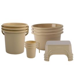 Aura Beige 10 piece Solid Plastic Bath Accessories Set-image-82