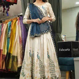 Fabcartz Embroidered Sequinned Silk Semi-Stitched Lehenga & Unstitched Blouse With Dupatta-picture-0