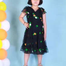 Bugandbees Floral Print Net Fit & Flare Dress-image-37