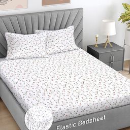 FABINALIV White & Pink Floral 300 TC King Bedsheet with 2 Pillow Covers-48