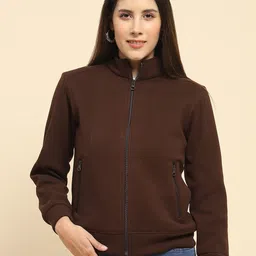 Global Republic Women Long Sleeves Mock Collar Front-Open Sweatshirt-10