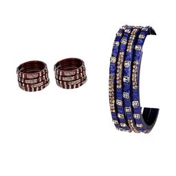 SOMIL Women Set Of 12 Artificial Stones And Beads Handcrafted Glass Bangles-image-44