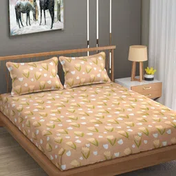 AJISH Peach Floral 180 TC King Bedsheet with 2 Pillow Covers Set 223.52 CM X 241 CM-image-21