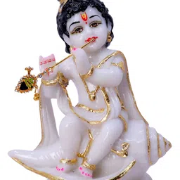 GW CREATIONS White & Gold-Toned Lord Krishan Marble Religious Idol Showpiece-image-95