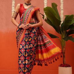 Silk Land Ethnic Motifs Print Striped Saree-picture-39