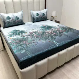 Pure Decor Majestic Green & White Printed Cotton 380 TC King Bedsheet Set 2.74 m x 2.74 m-picture-32