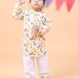 MAMA AND PEACHES Unisex Kids Printed Regular Pure Cotton Kurta with Pyjamas-11