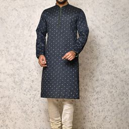 RANAK Geometric Woven Design Mandarin Collar Straight Kurta With Churidar-7