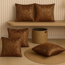 MFD HOME FURNISHING Brown 5 Pieces Jacquard Square Cushion Covers-picture-34