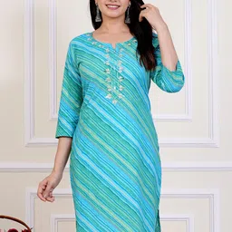 Moktika Leheriya Printed With Embroidered Cotton Straight Kurta-picture-13