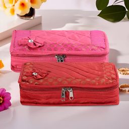 Aura Red and Pink 2 Pieces Printed 7-Compartments Jewellery Organisers-25