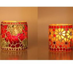 Somil Vibrant Multicolor Glass Candle Holder Add A Touch Of Magic To Diwali, Parties & Candlelight Dinners, Size-7 X 7 X 7 Cm , 7 X 7 X 7 Cm Pack OF 2-picture-19