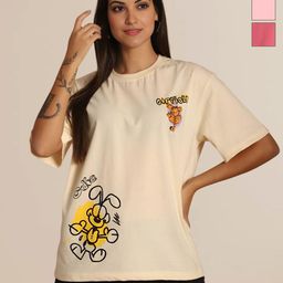 Mast & Harbour Pack Of 3 Graphic Printed Round Neck Short Sleeves Cotton Oversized T-shirt-image-42