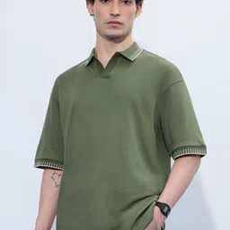 The Souled Store Men Solid Polo Collar Cotton Oversized T-shirt-picture-23