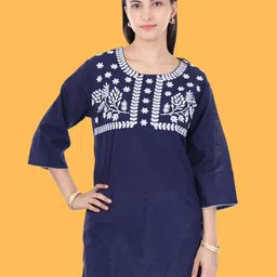 Moda Rapido Floral Embroidered Flared Sleeves Thread Work Pure Cotton Thread Work Kurti-image-55