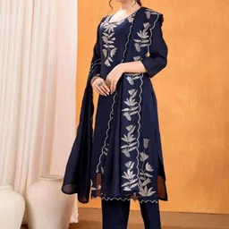 Garbista Women Floral Embroidered Regular Thread Work Kurta with Trousers & With Dupatta-image-84