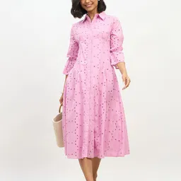 Styli Embroidered Cotton Shirt Midi Dress-picture-42
