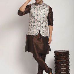 Men Dupion Silk Kurta Churidar Ethnic Jacket Set-image-26