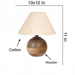 Devansh Beige & Brown Textured Wooden & Cotton Frusturical Shaped Table Lamp-15