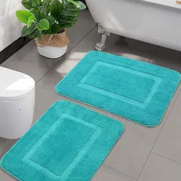 Saral Home 2Pcs Mint-Green Racer-Track Micro Soft & Water Absorbent Anti-Skid Bath Rugs-image-9