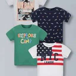 PLUM TREE Boys Pack of 4 Typography Printed Round Neck Pure Cotton T-shirts-image-34