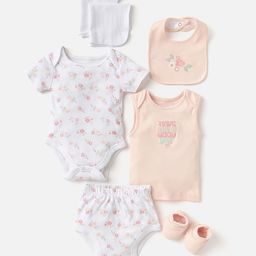 Juniors by Babyshop Infant Pack Of 7 Floral Printed Cotton Baby Apparel Gift Set-57