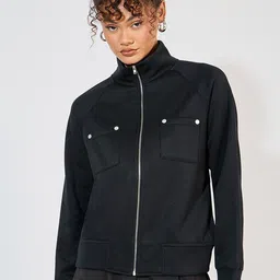 Styli Women Regular Length Oversized Plain Bomber Jacket-image-17
