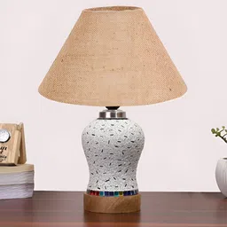Devansh Beige Textured Wooden Frustum Shaped Table Lamp With Mosaic Glass Base image 5