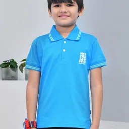 YOUMAA Boys Cotton Typography Printed Polo Collar T-shirt-image-45