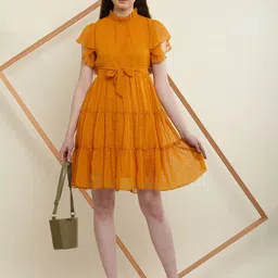Mast & Harbour Women Polka Dots Print Choker Neck Fit & Flare Dress-image-61