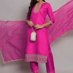 VredeVogel Women Ethnic Motifs Embroidered Regular Sequinned Kurta with Trousers & With Dupatta-image-6