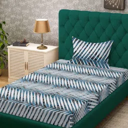 HOSTA HOMES White & Blue Geometric 300 TC Single Bedsheet with 1 Pillow Covers-image-61