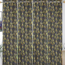 ANA Grey & Yellow Set of 4 Floral Room Darkening Long Door Curtain-22