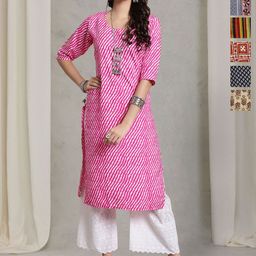 7Threads Selection Of 6 Leheriya Printed Round Neck Straight Kurta-image-49