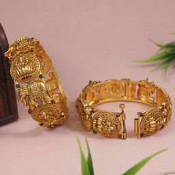 Anouk Set Of 2 Gold-Plated Stone Studded Temple Bangles-56