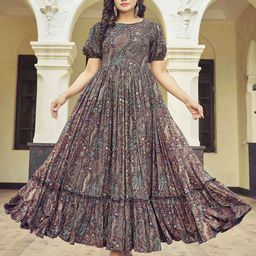 Chandbaali Women Printed Fit And Flare Maxi-Length Ethnic Dresses-image-55