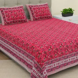 The Craft Monk Pink Floral 210 TC King Bedsheet with 2 Pillow Covers-image-77