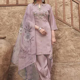 Tikhi Imli Women Floral Embroidered Regular Thread Work Kurta with Trousers & With Dupatta-picture-6