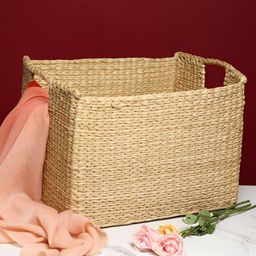 HABERE INDIA Beige Self Design Reusable Seagrass Multi-Utility Basket with Handles-image-21