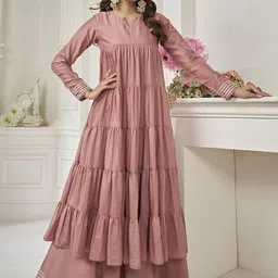 Inddus Tiered Gotta Detailing Flared Ethnic Tunic With Palazzos-image-66